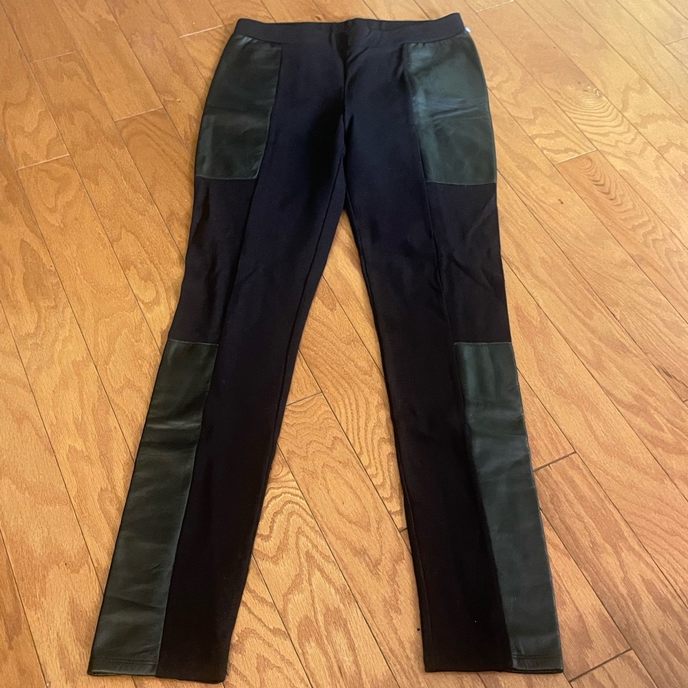 Black leather patch leggings